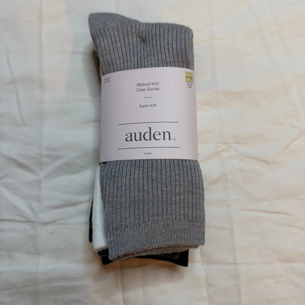 Women's Auden Ribbed Knit Super Soft‎ Crew Socks, 4 Pack; Shoe Sizes 4-10